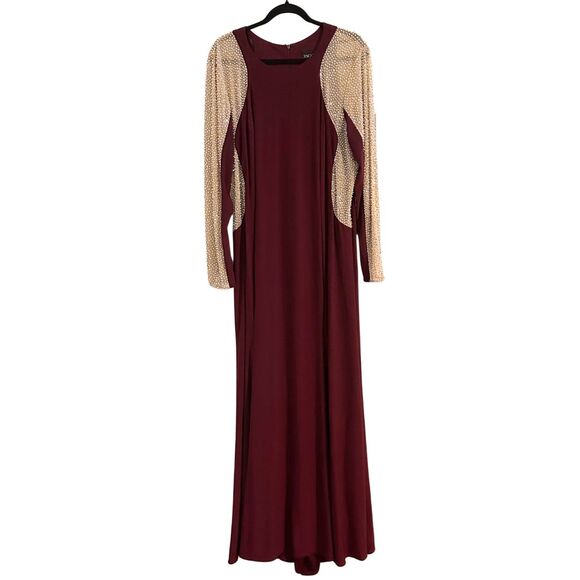 Xscape Dress Womens Size 18W Wine Long Sleeve Crystal Beading Side Panel Formal - Picture 2 of 8